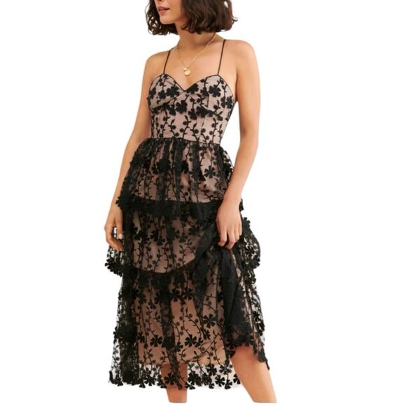 Endless Rose x Anthropologie midi dress black floral lace layered Size XS - Picture 3 of 7
